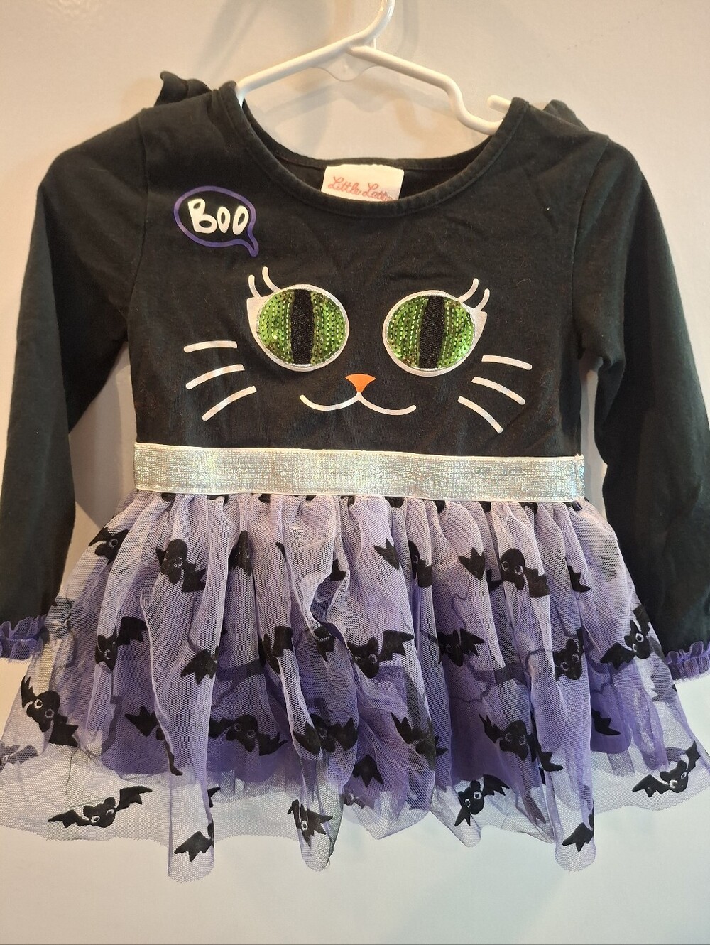 Little Lass Black and Purple Cat Tulle Halloween Dress